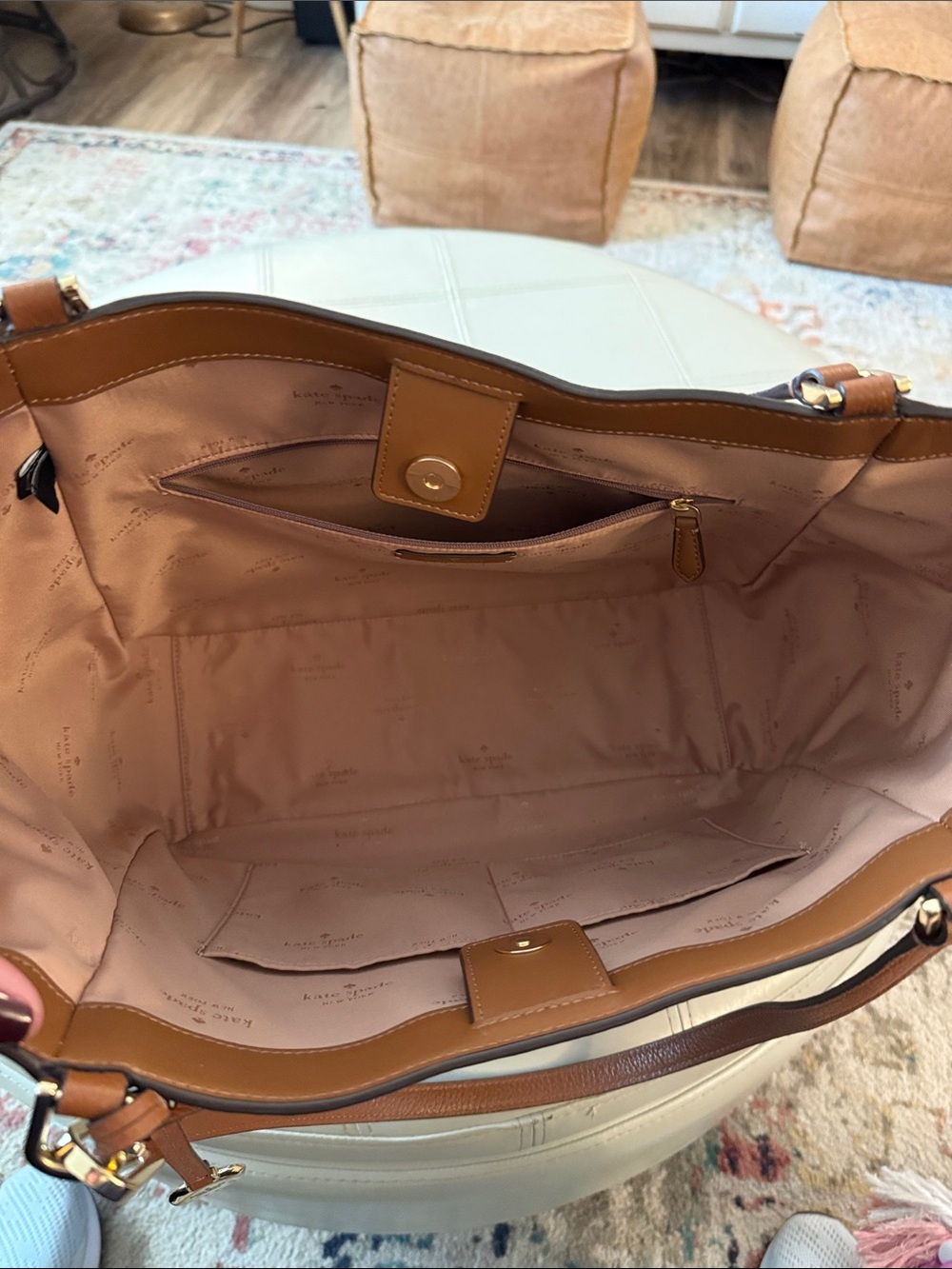 kate spade Cognac Pebbled Leather Tote with Gold Hardware - Picture 2 of 5